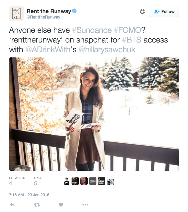 Tweet of Rent the Runway using FOMO Marketing