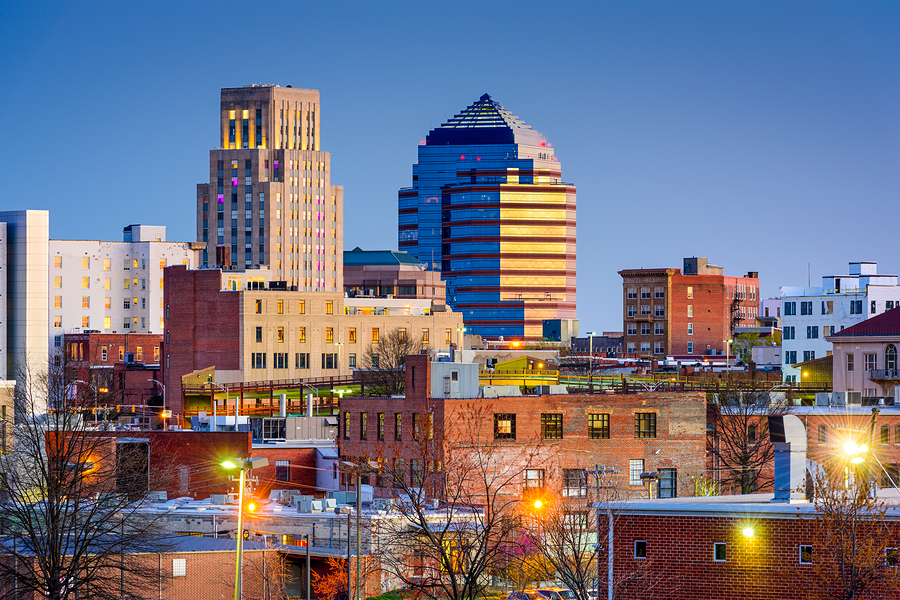 Durham, North Carolina, USA downtown skyline.