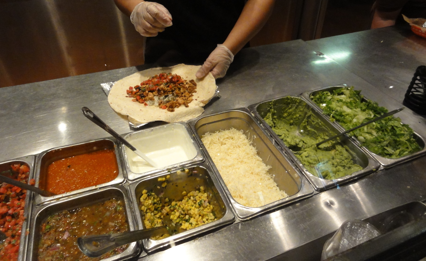 Burrito assembly at Chipotle