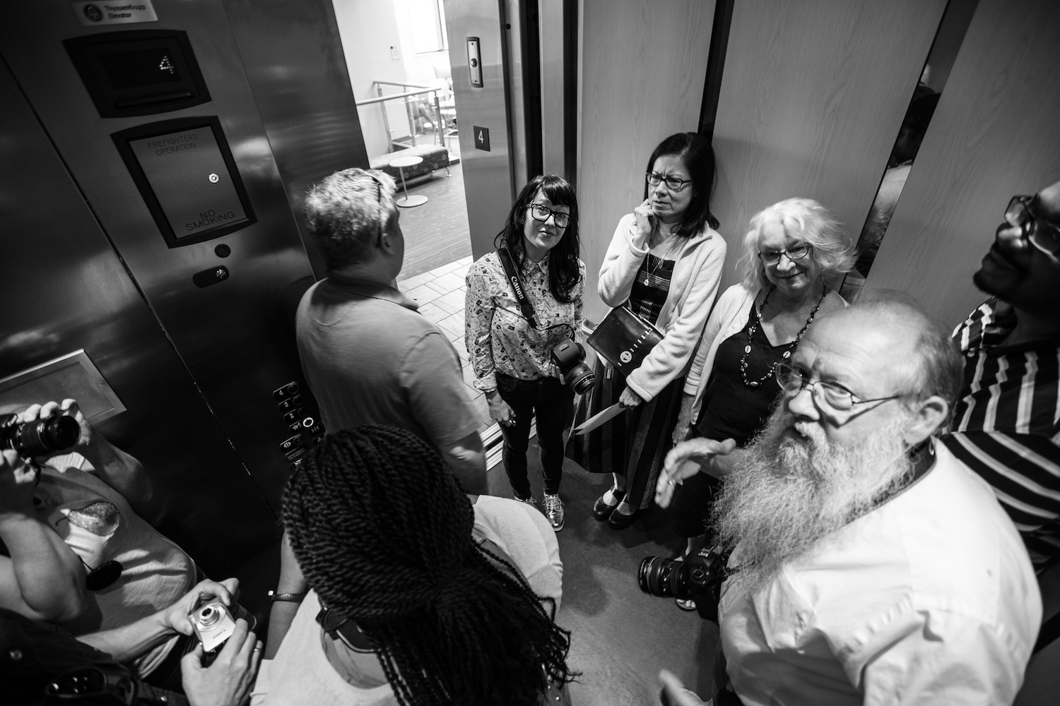 A crowded elevator