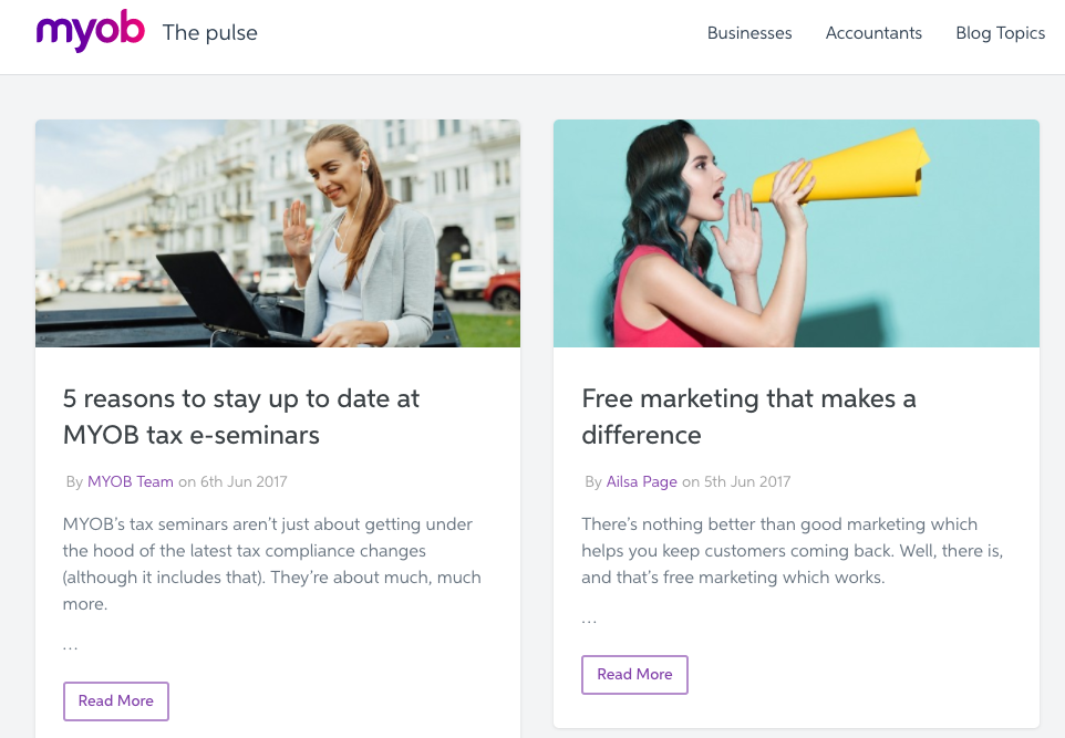 MYOB educational content marketing