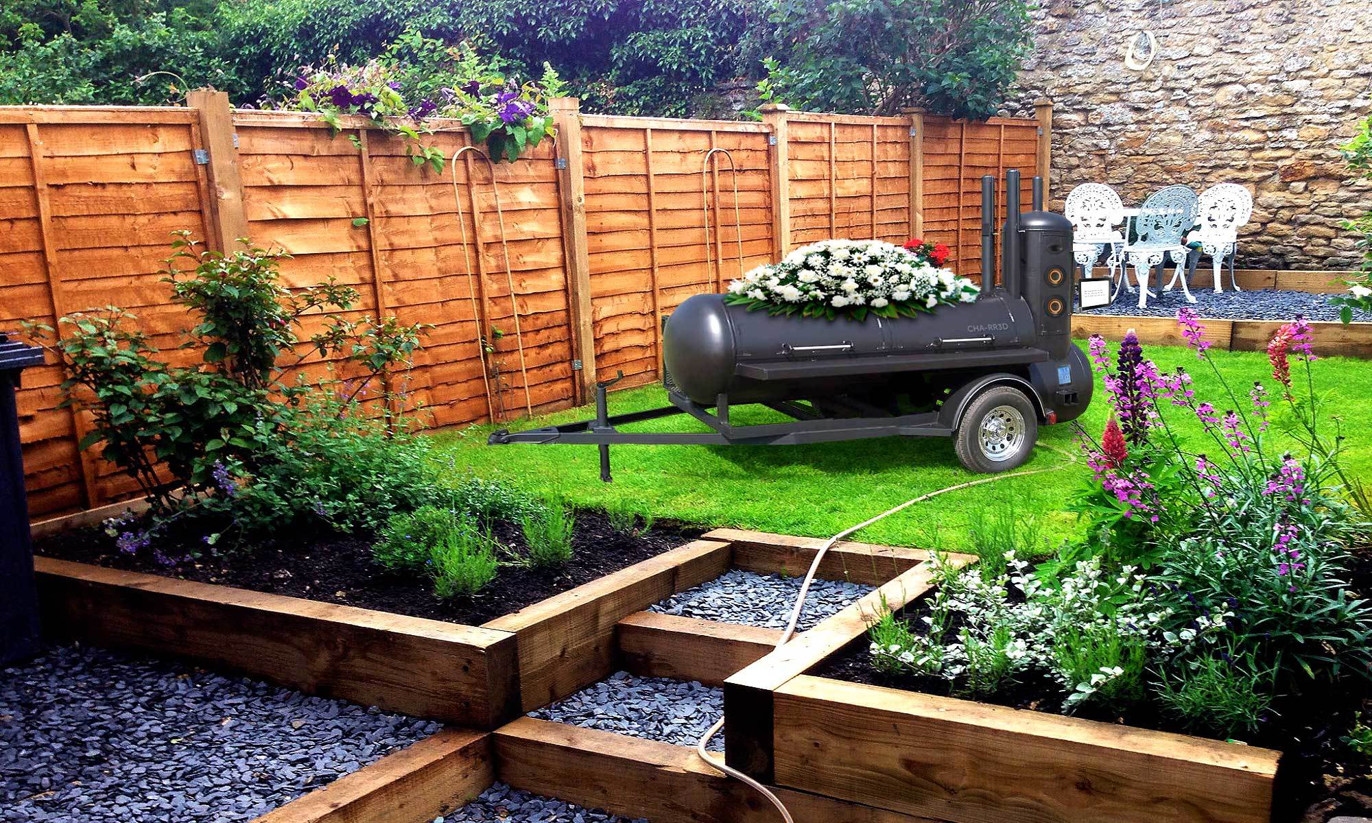 Cremation equipment in a house garden