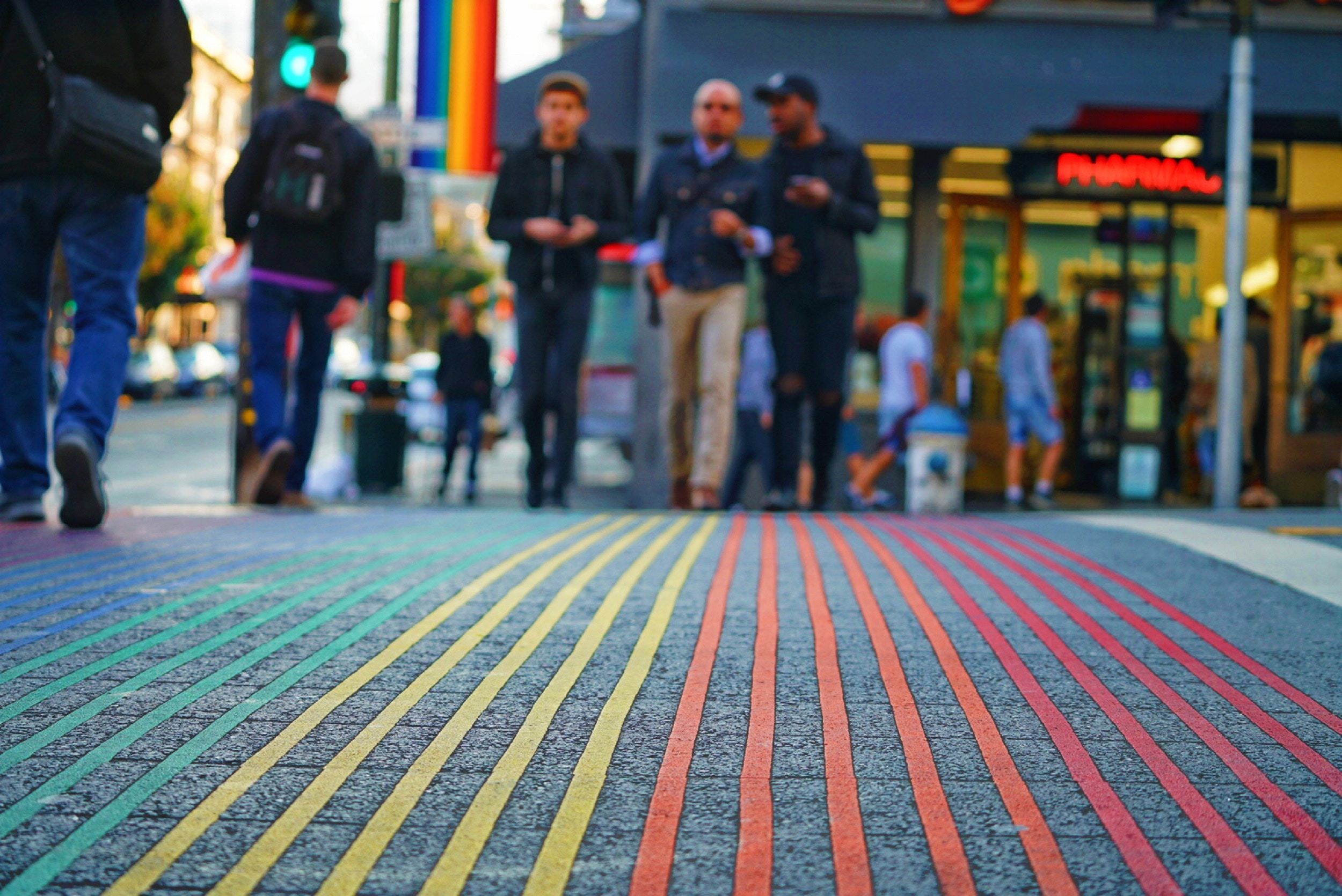 rainbow striped city road