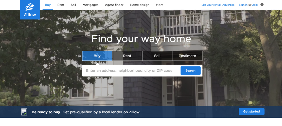 Zillow homepage