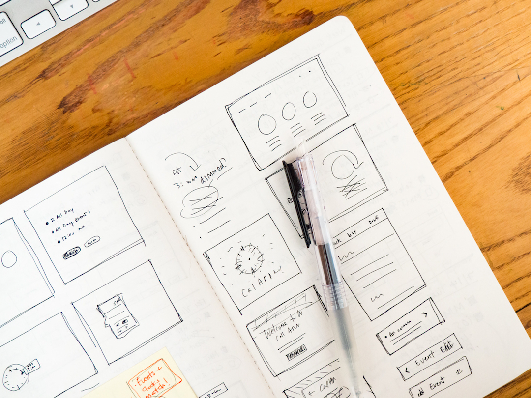 A notebook with wireframes