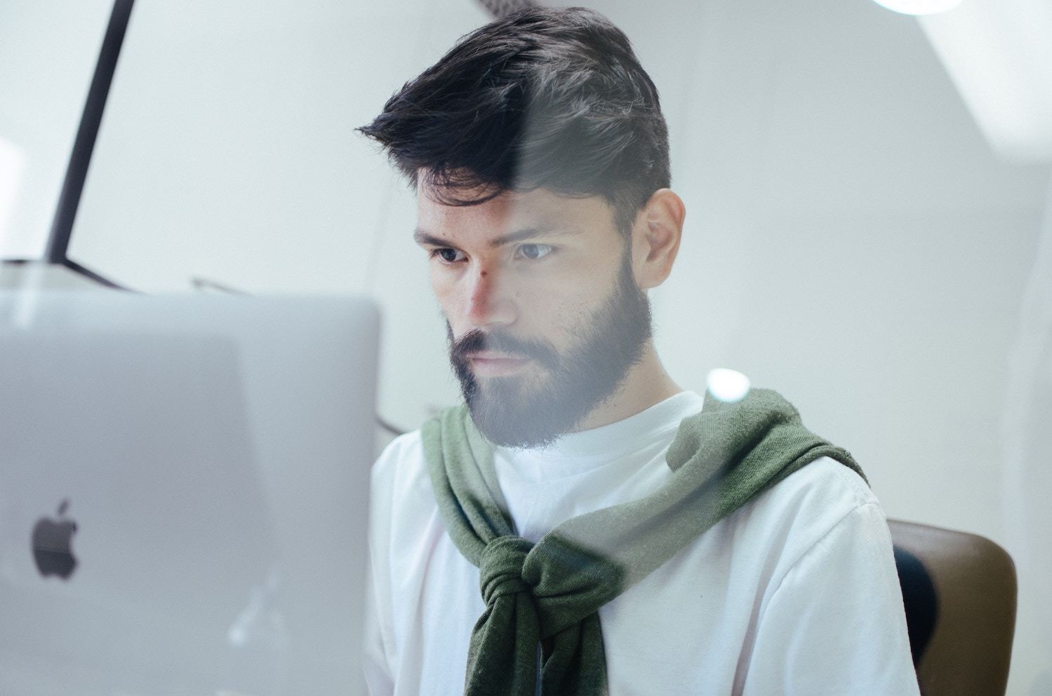 man using computer at work