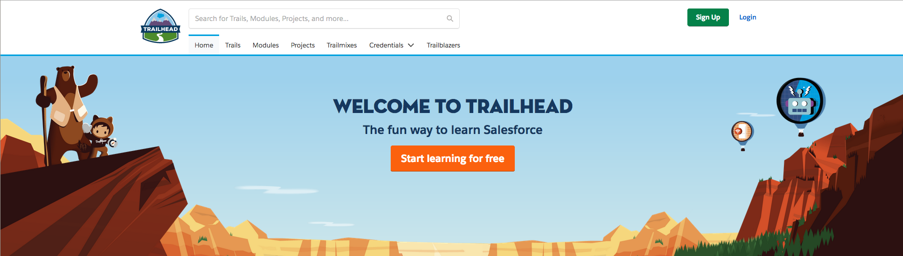 Salesforce Trailhead homepage