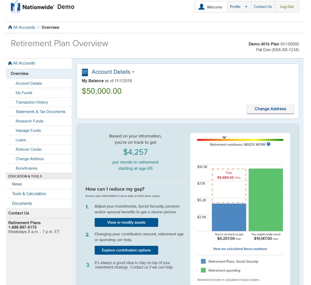 Nationwide Retirement Readiness tool demo