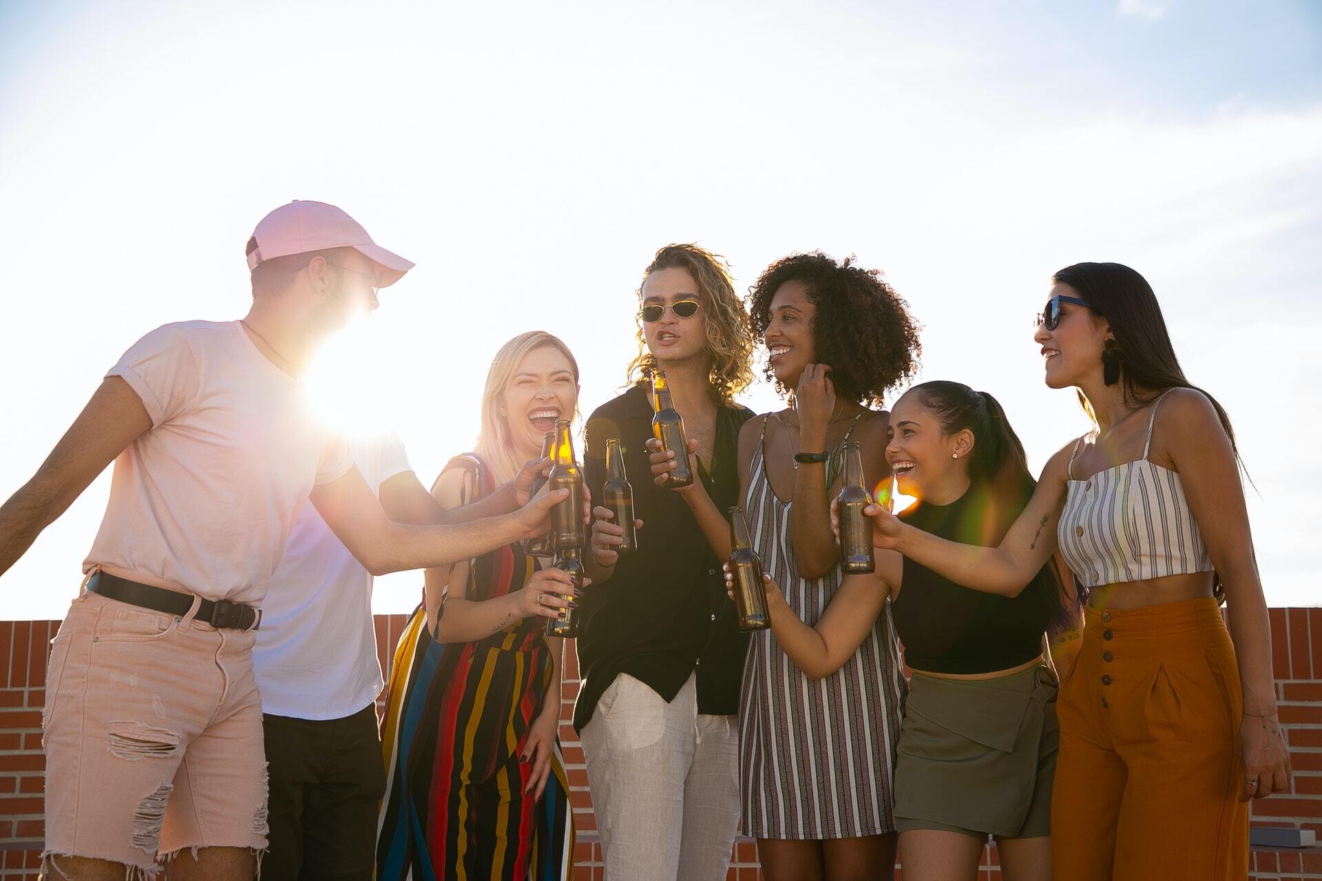 Friends celebrate content marketing awards on rooftop