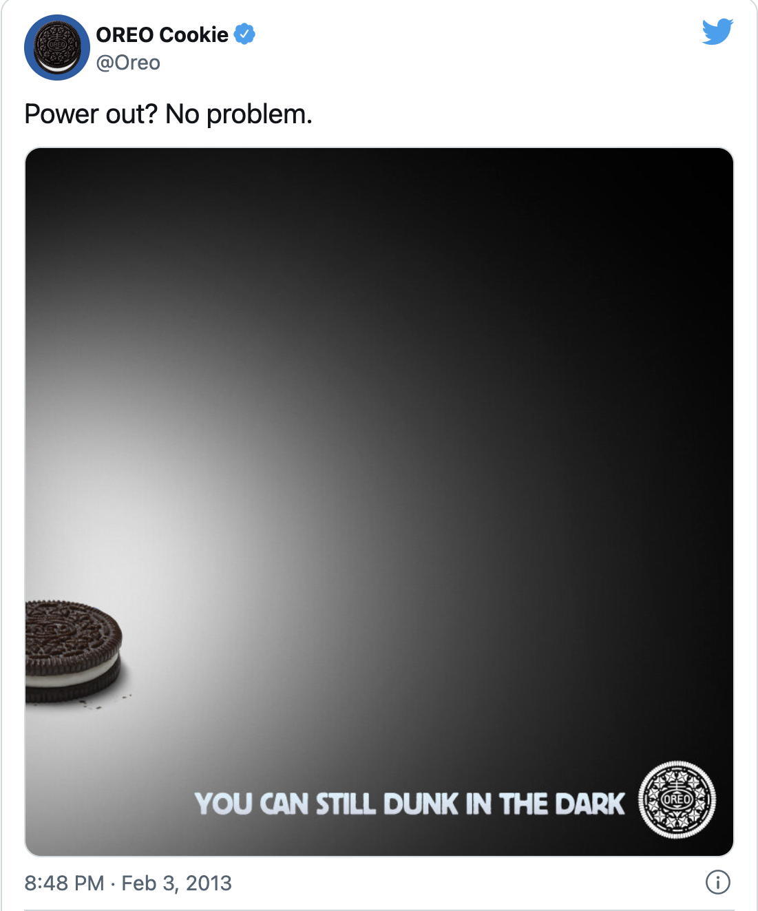 Screenshot of a tweet from Oreo reading 