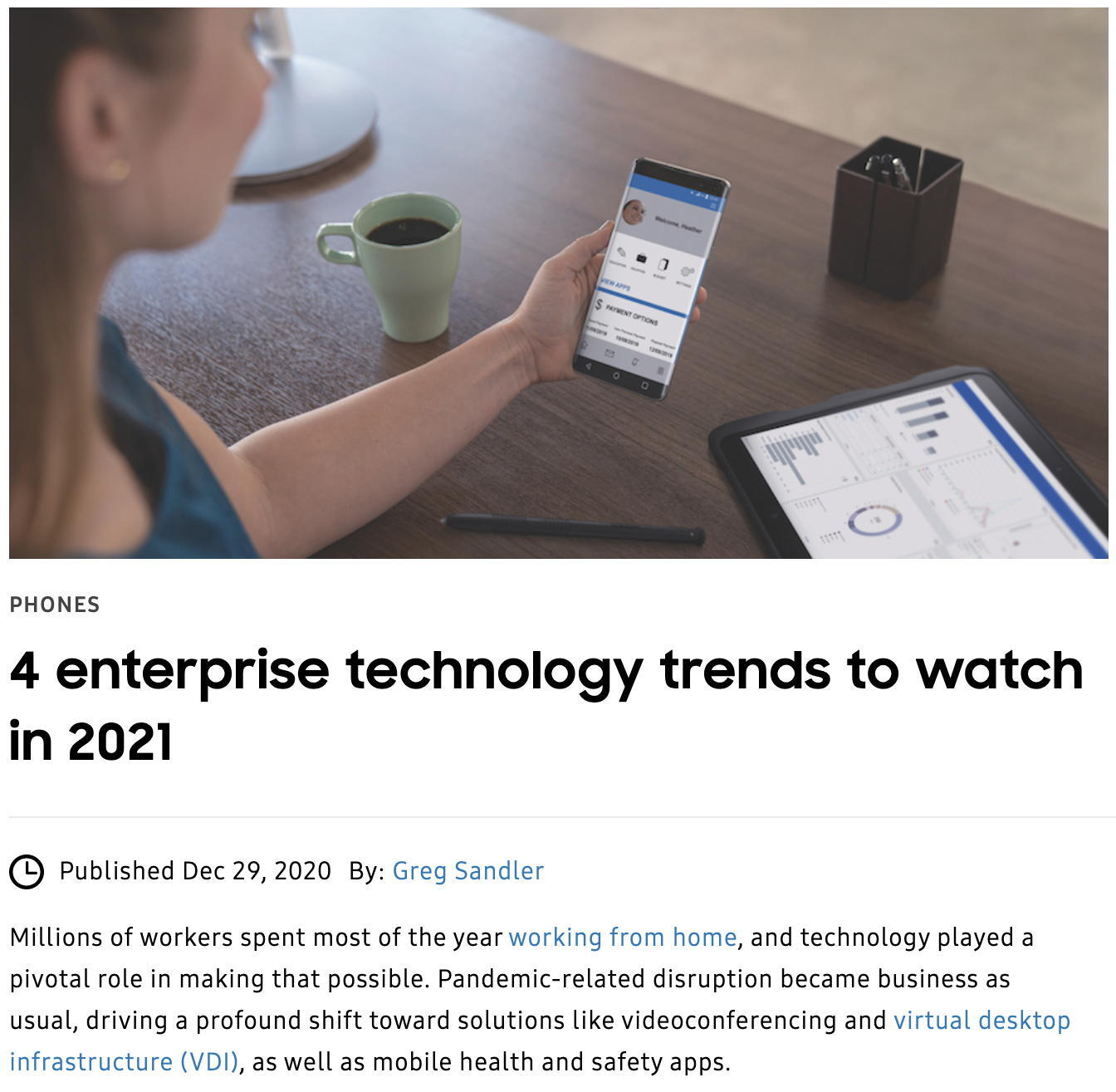 Screenshot of Samsung Business Insights article, 