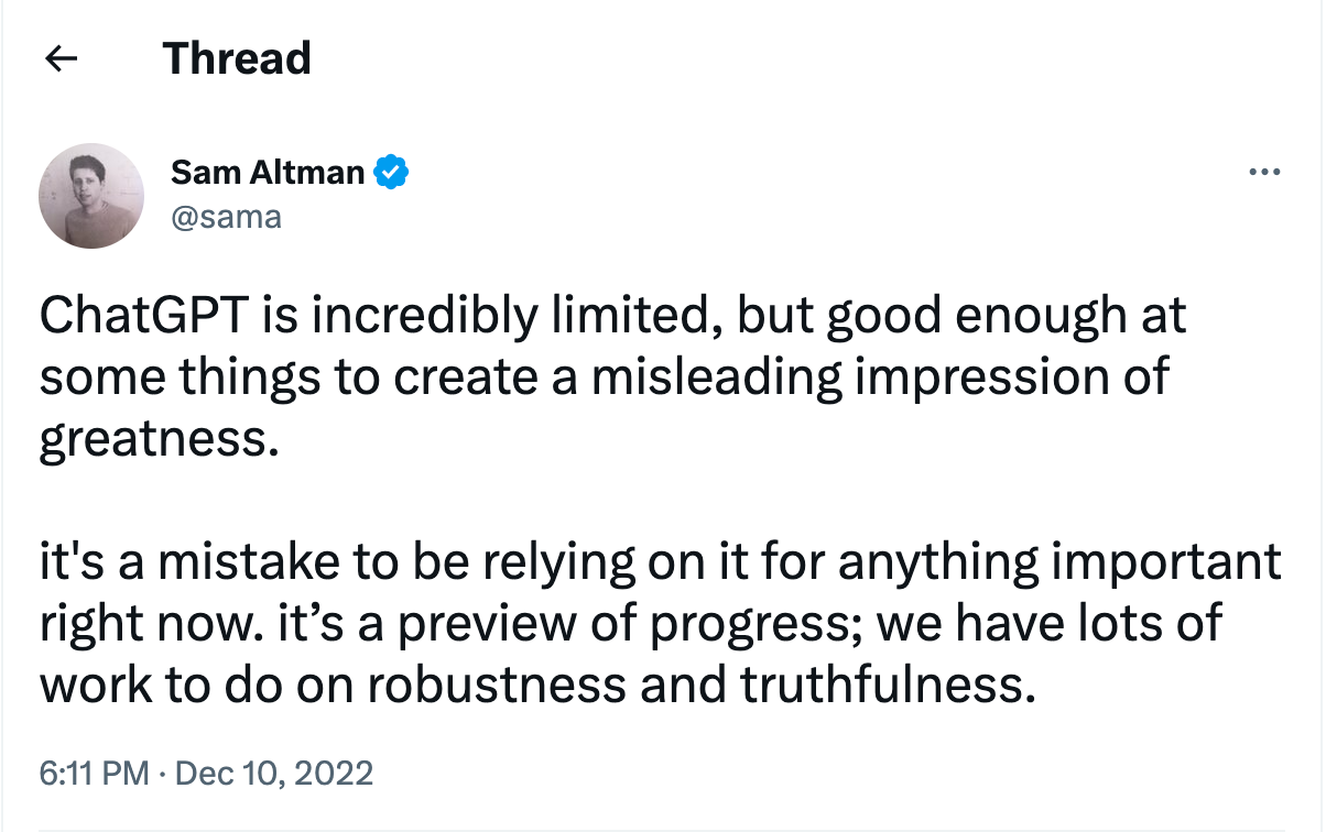 Sam Altman Twitter Post